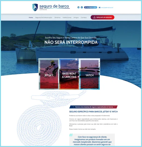 Home do site com navegação segmentada em jet ski, bass boat e lanchas, e yacht